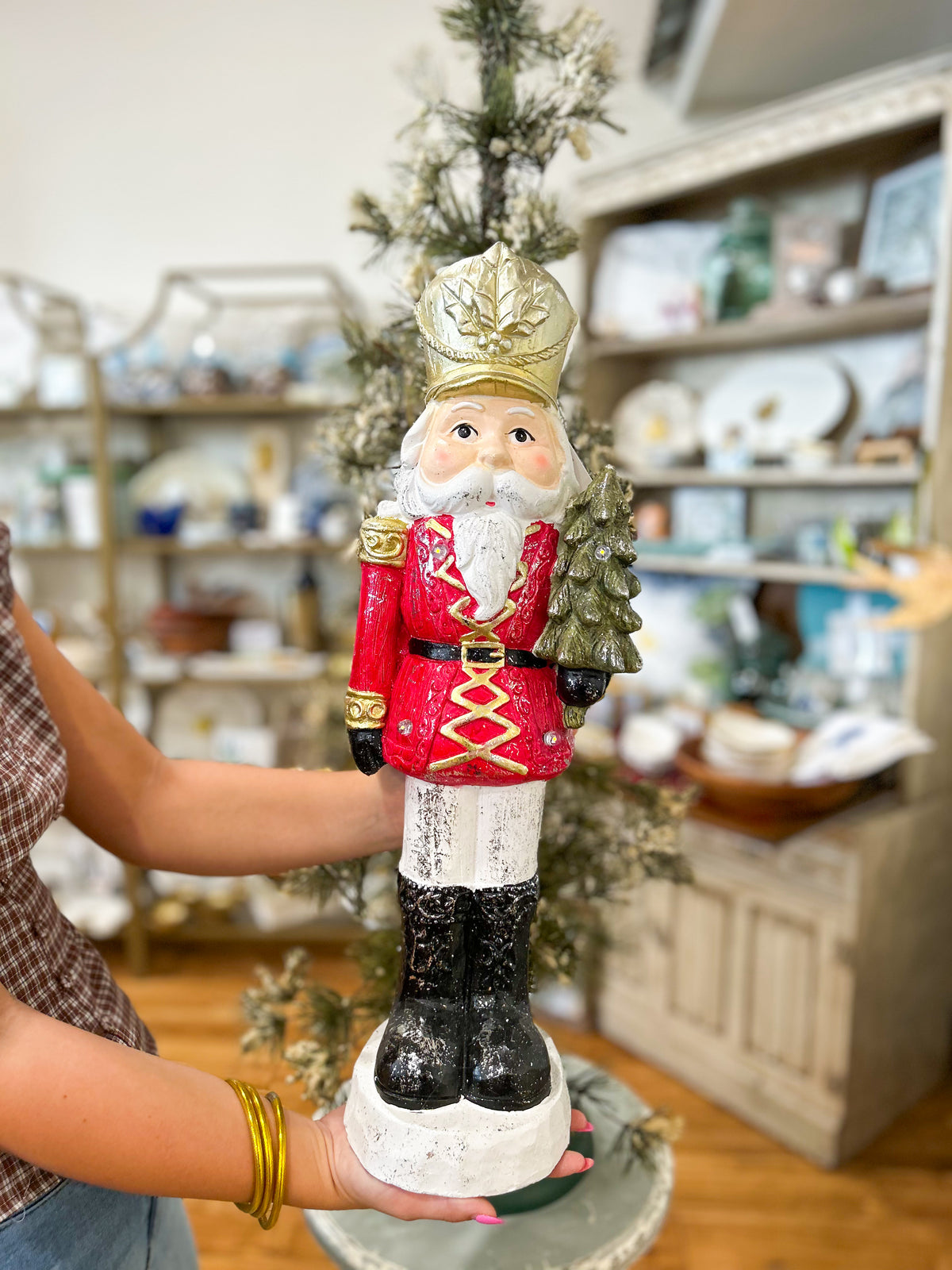 Medium Red and Gold Nutcracker with Christmas Tree