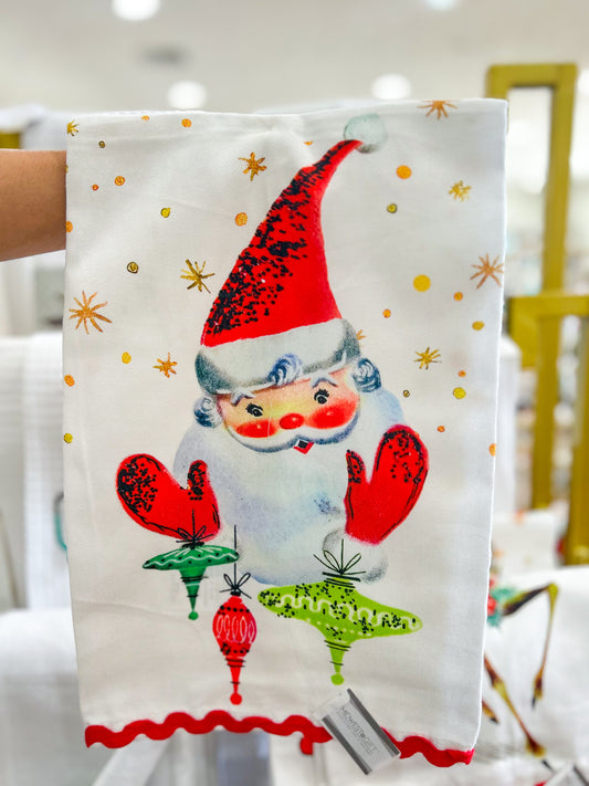Santa with Ornaments Tea Towel
