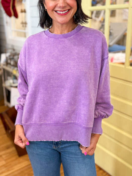 Acid Wash Fleece Oversized Pullover- Bright Violet
