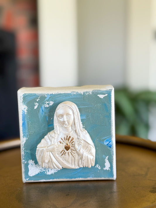 Immaculate Heart of Mary- Silhouette on 4x4 Olive Green/Blue Canvas