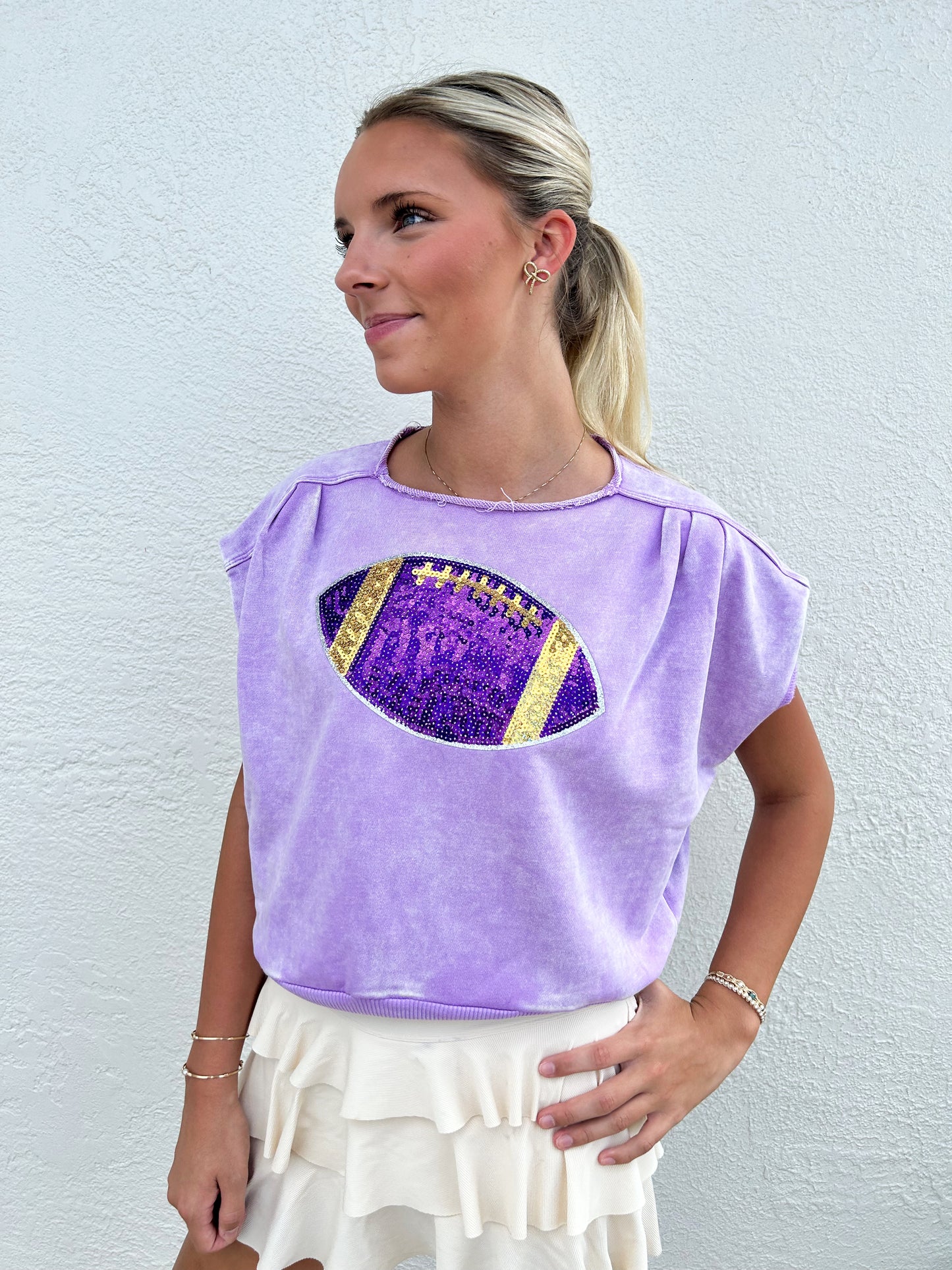 Purple & Gold Football Cap Sleeve Top