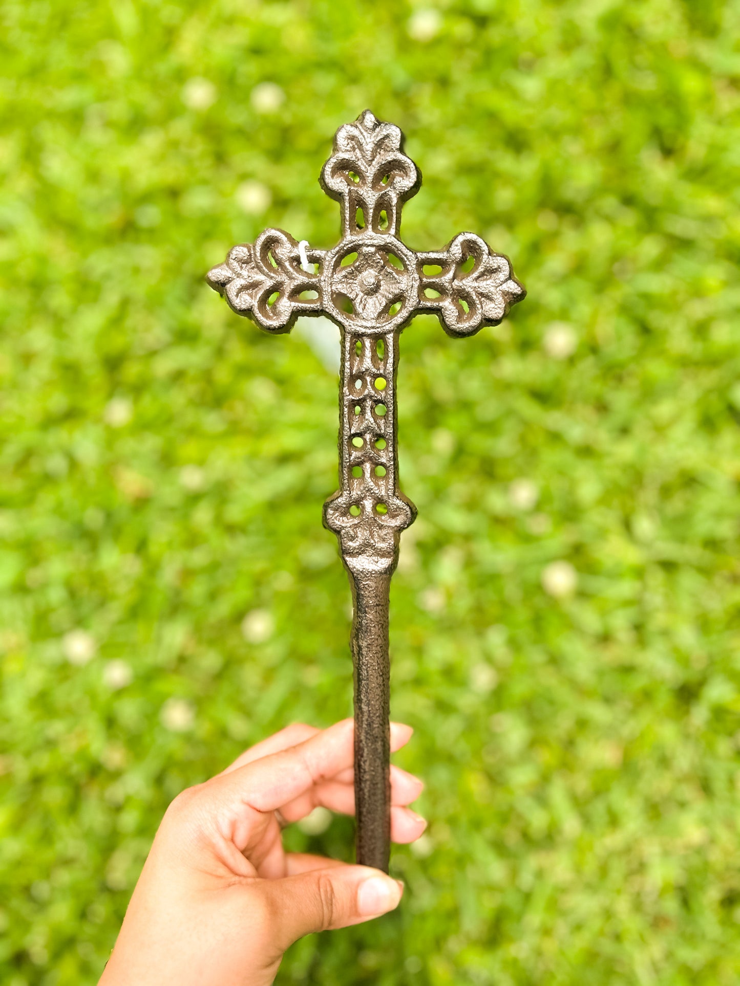 Brown Mini Cast Iron Cross Stake