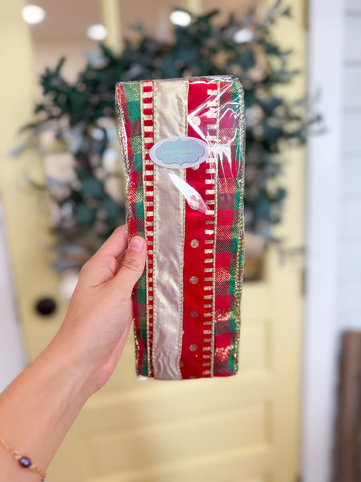Merry & Bright Plaid Wreath Ribbon Trio Style
