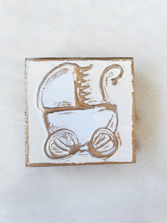 3x3 Mini Baby Carriage Wooden Block