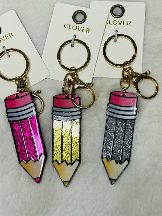 Glitter Pencil Teacher Keychains