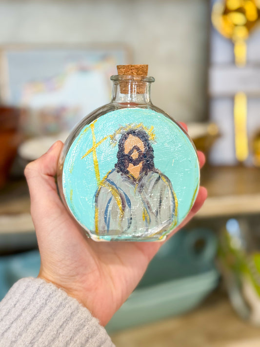 Christ Our Savior Holy Water Vessel- Clear Glass