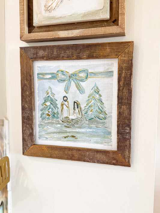 Bow Nativity Framed Art 12x12