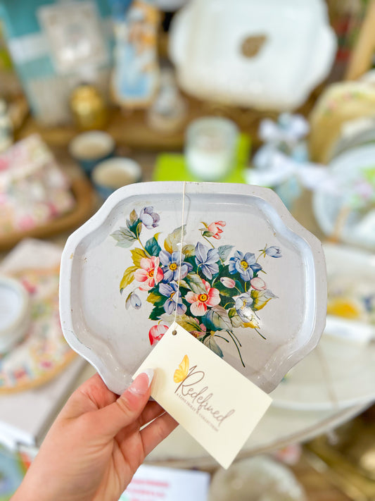 Vintage White Floral Trinket Tray