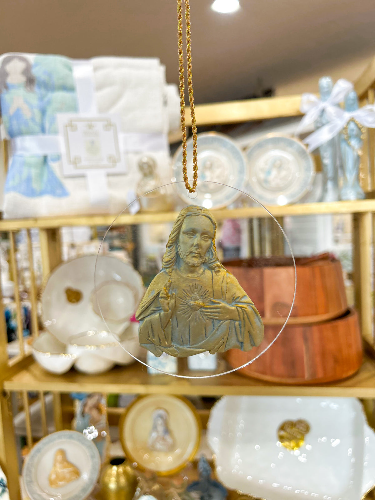 Ornament Blue Sacred Heart of Jesus- Silhouette Disk Ornament