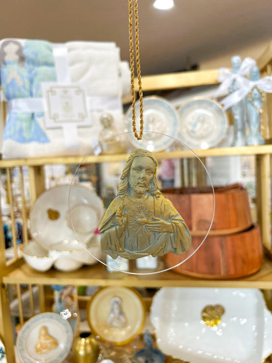 Ornament Blue Sacred Heart of Jesus- Silhouette Disc Ornament