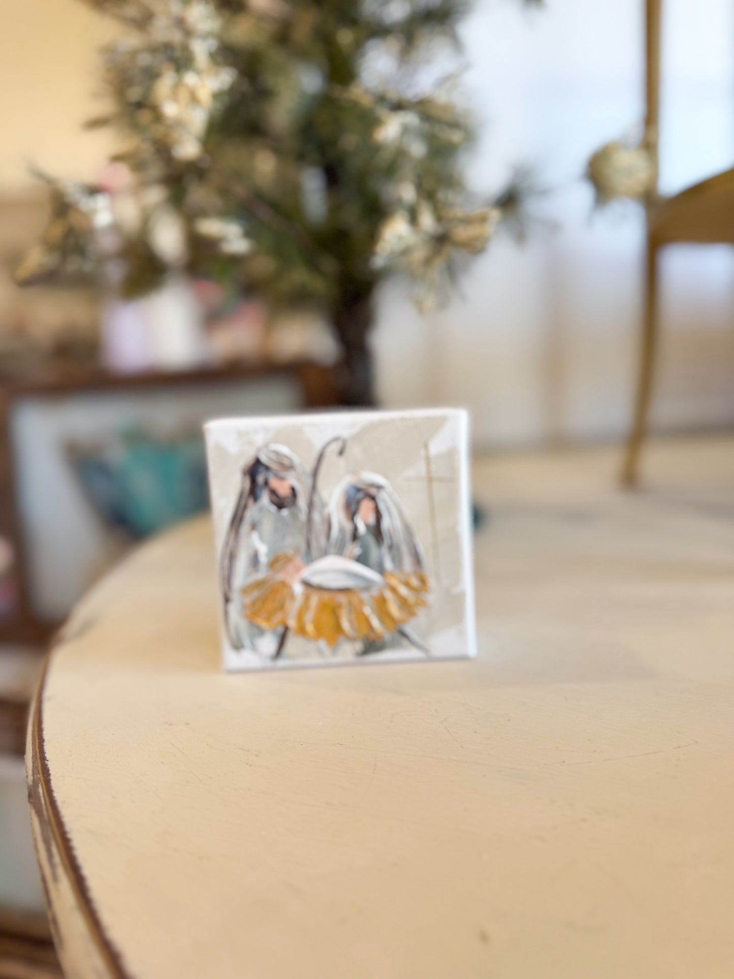 4x4 Mary, Joseph, & Jesus Nativity Scene— Hand-Painted Art