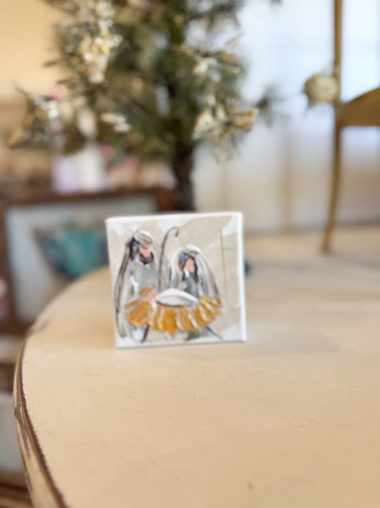 4x4 Mary, Joseph, & Jesus Nativity Scene— Hand-Painted Art