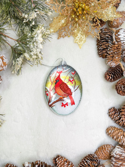 Cardinal Snowfall Glass Ornament