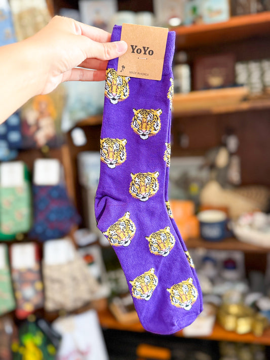 Yo Yo Tiger Head Socks- L