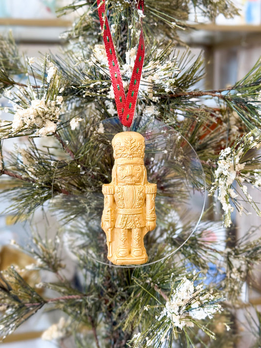 North Pole Soldier Nutcracker Disc Ornament- Red Ribbon