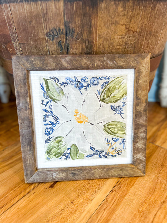 GA Magnolia with Blue Framed Art 12x12