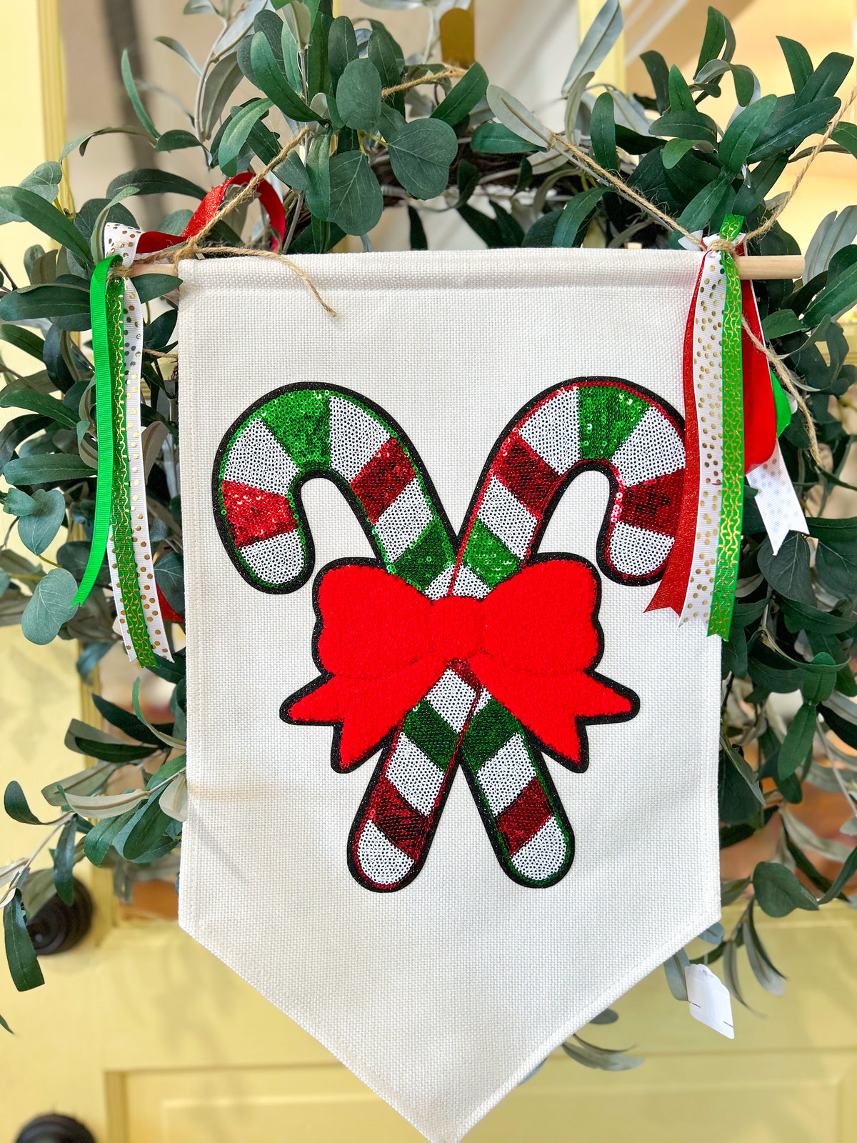 Green, Red, and White Candy Cane Door Banner