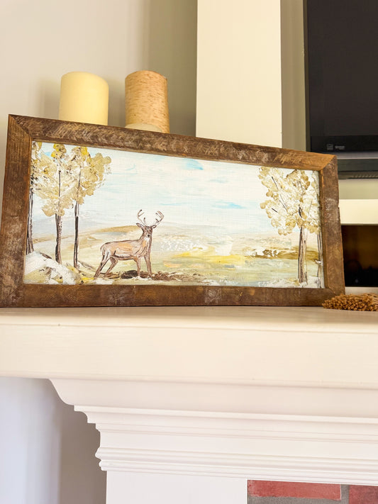 Deer in Field Framed Art 12x24