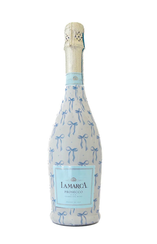 Beau Bottles Grandmillenial Blue Bows- La Marca Edition Champagne Bottle Wrap