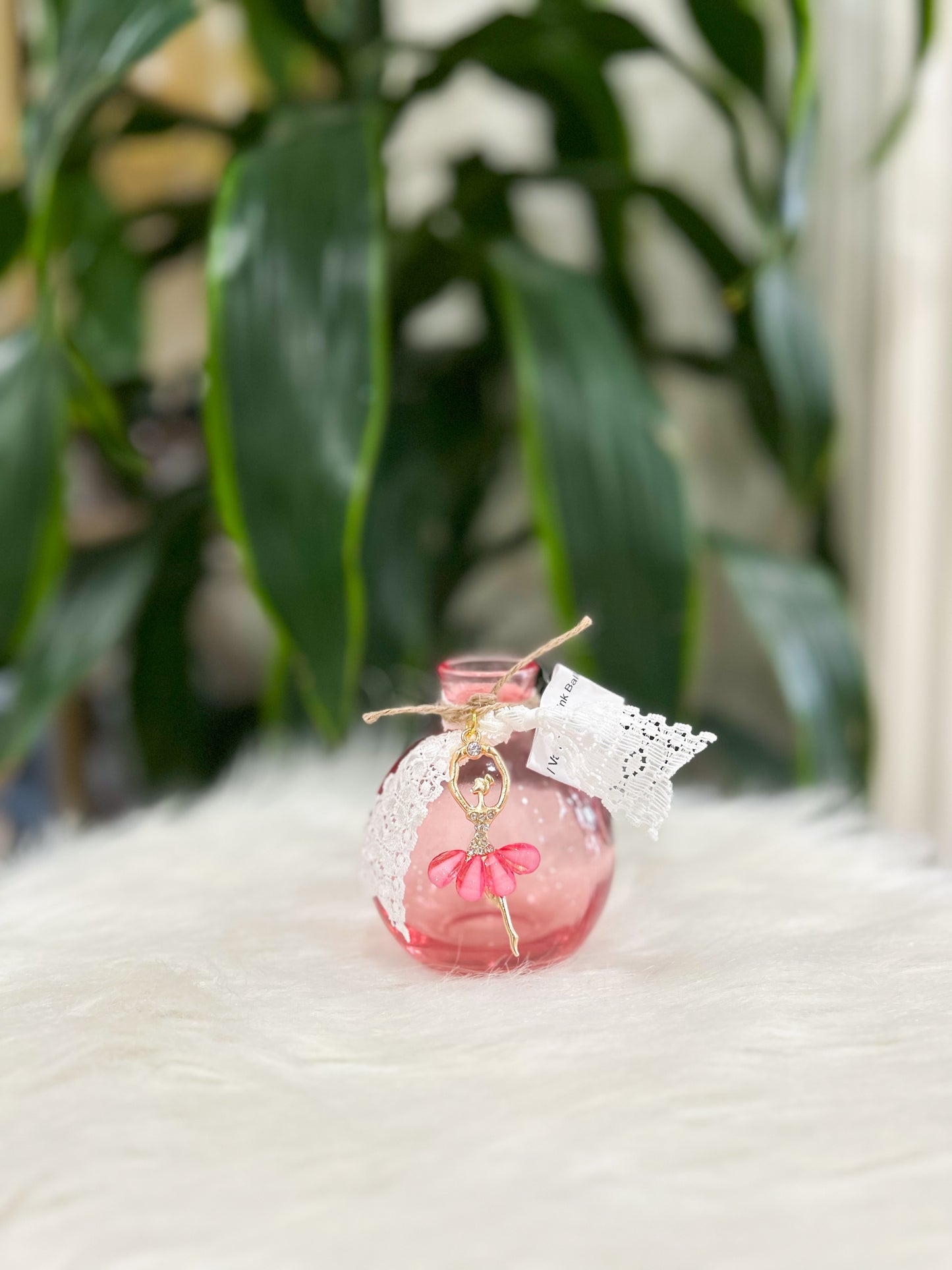 Pink Ballerina Bud Vase with White Lace and Charms