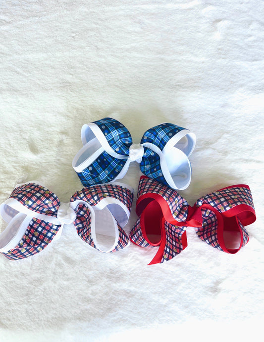 Rose Double Layered Bow Plaid