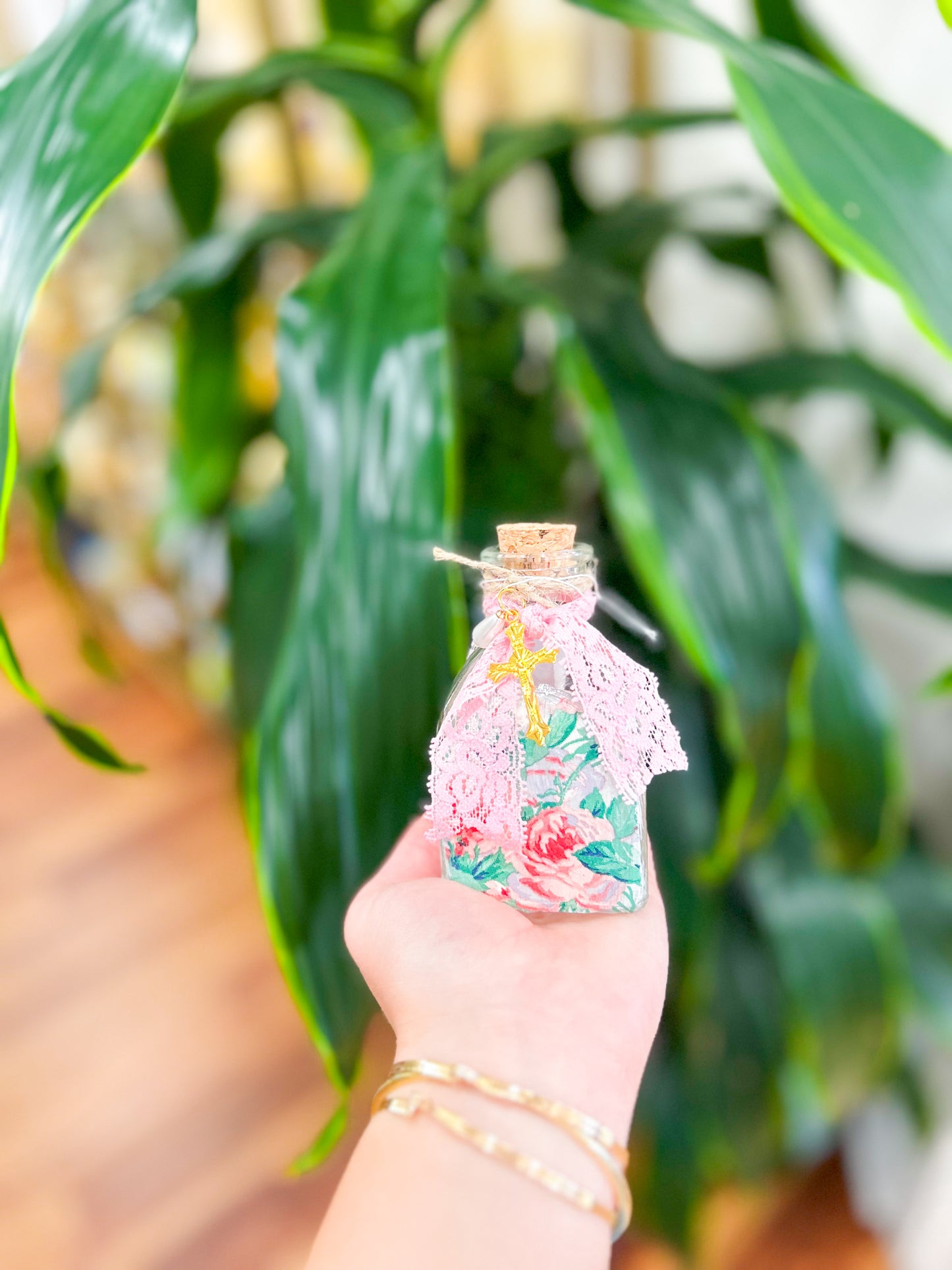 Pink Floral Holy Water Container