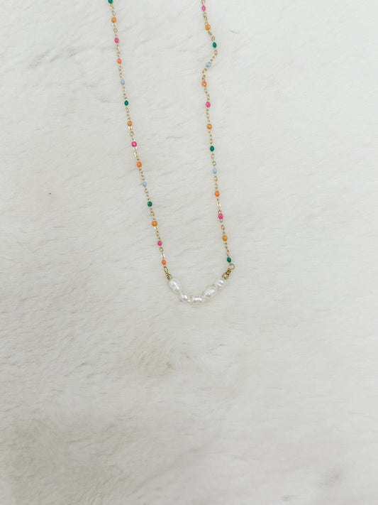 Rainbows & Pearls Colorful Beaded Chain Necklace