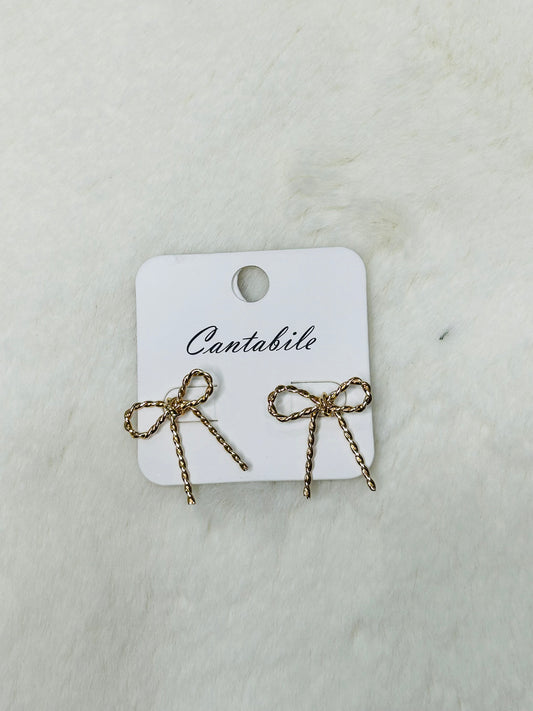 Cleo Ribbon Bow Gold Stud Earrings
