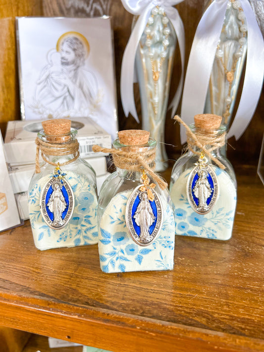 Light Blue Floral Bud Holy Water Container