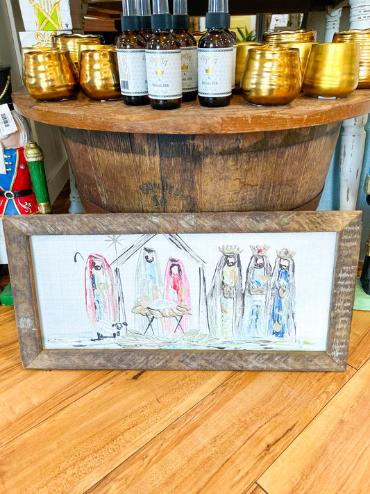 GA Colorful Nativity Framed Art 12x24