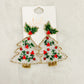 Twinkling Branches White Beaded Christmas Tree Earrings