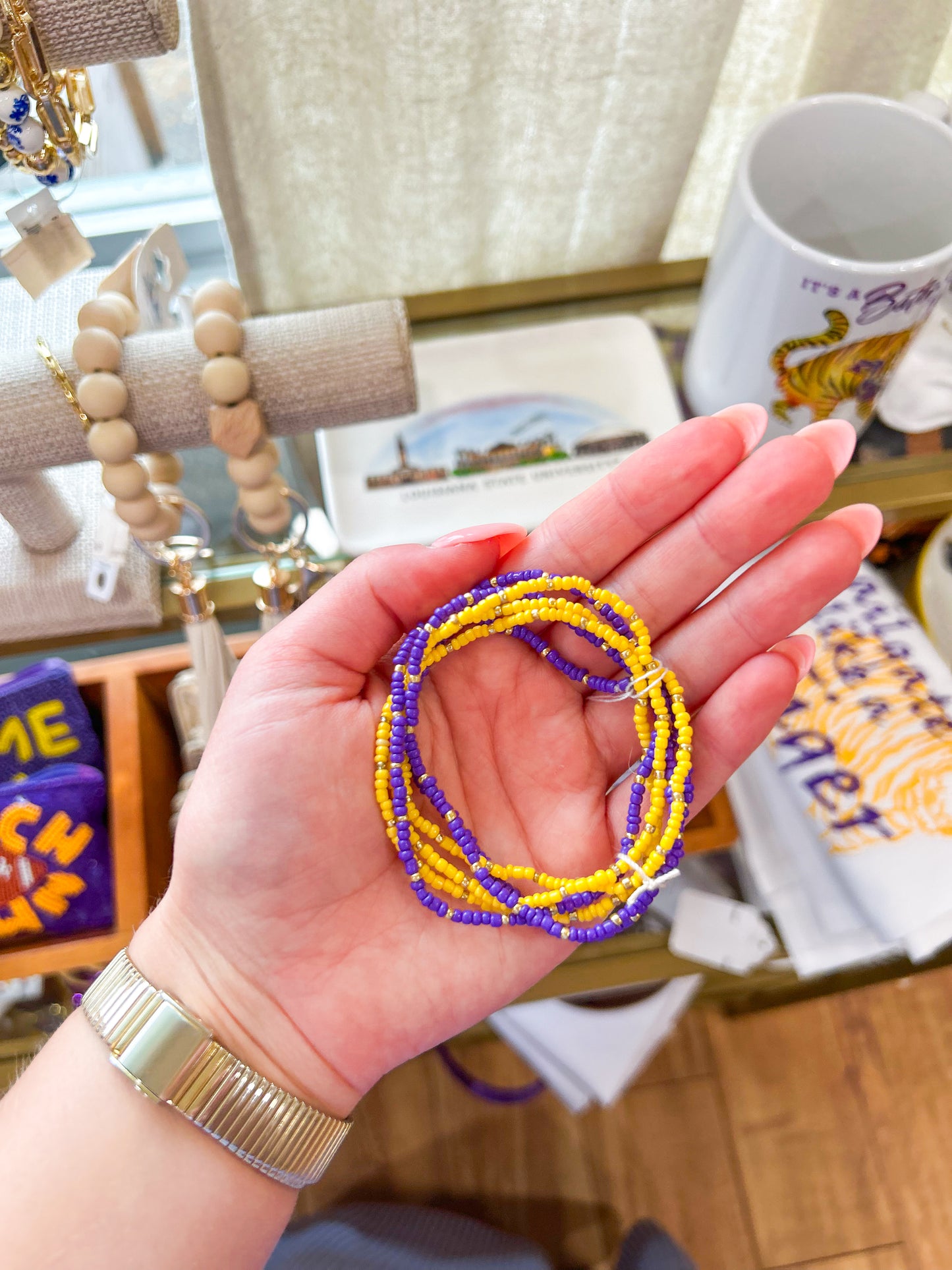 Purple and Gold Beaded Bracelets