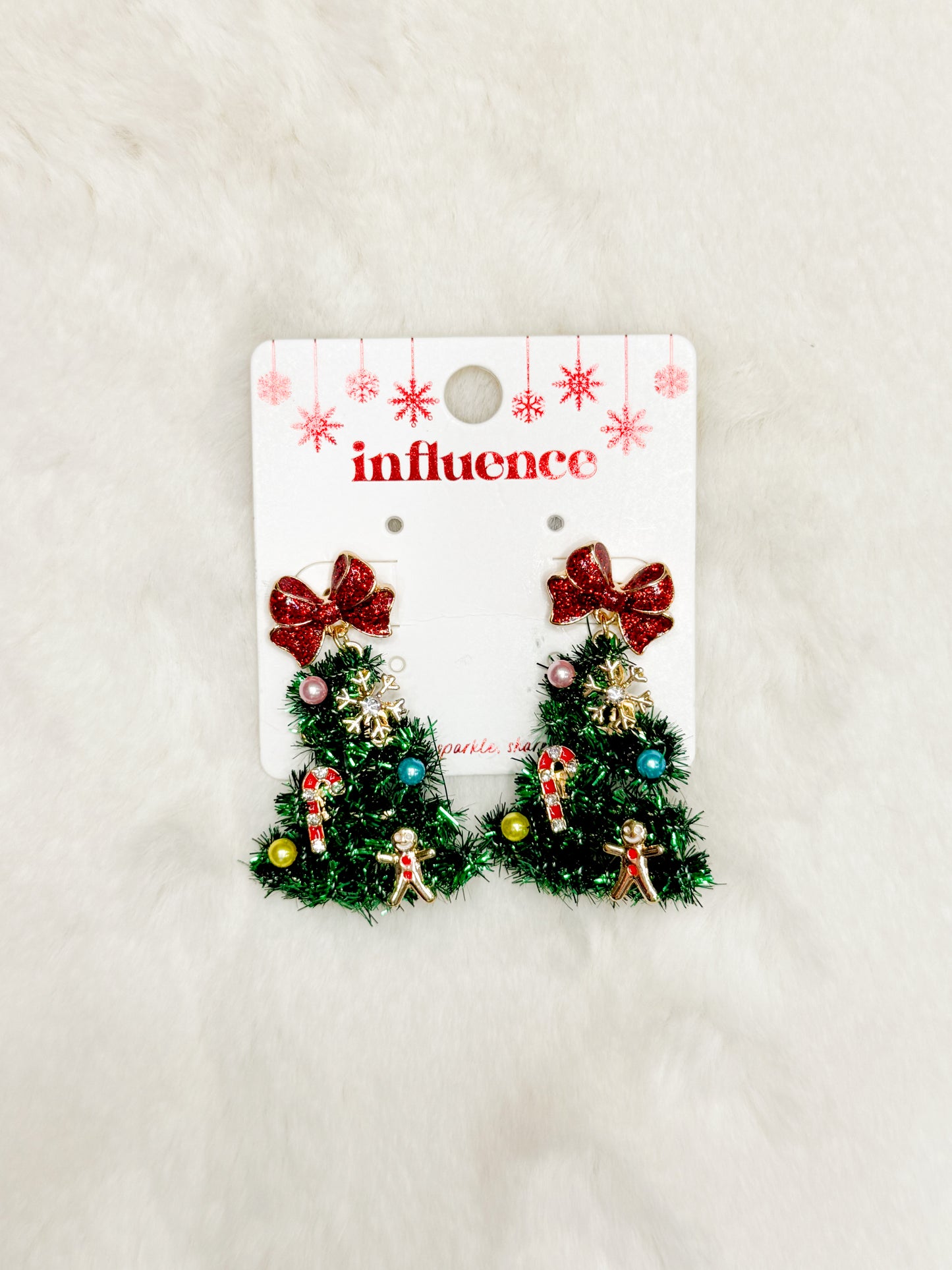 Wrapped in Tinsel Sparkle Bow Christmas Tree Earrings