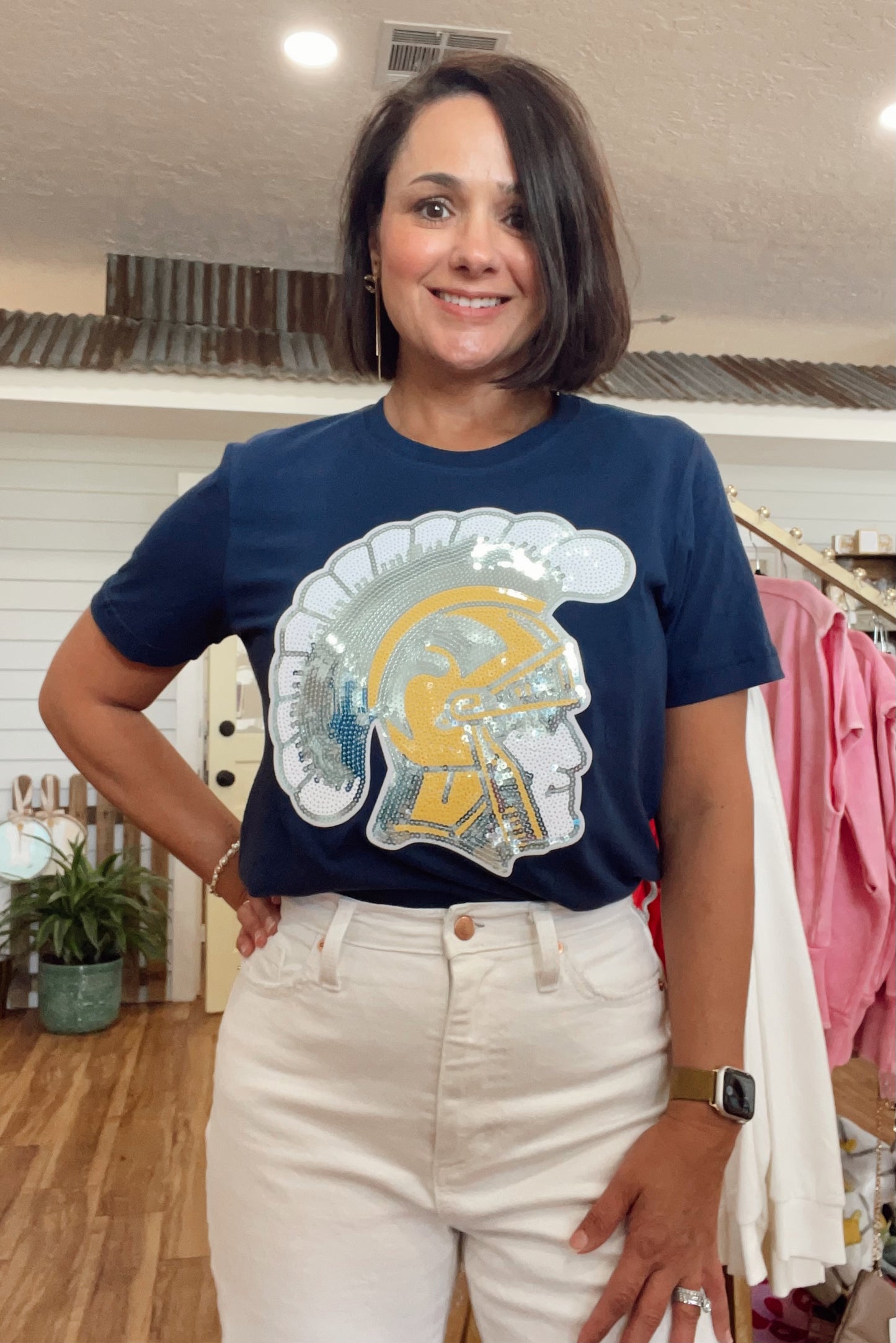 Sequins Trojan Navy Tee