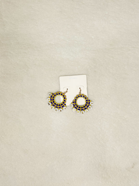 Gameday Letter Earrings Purple & Gold Dangle