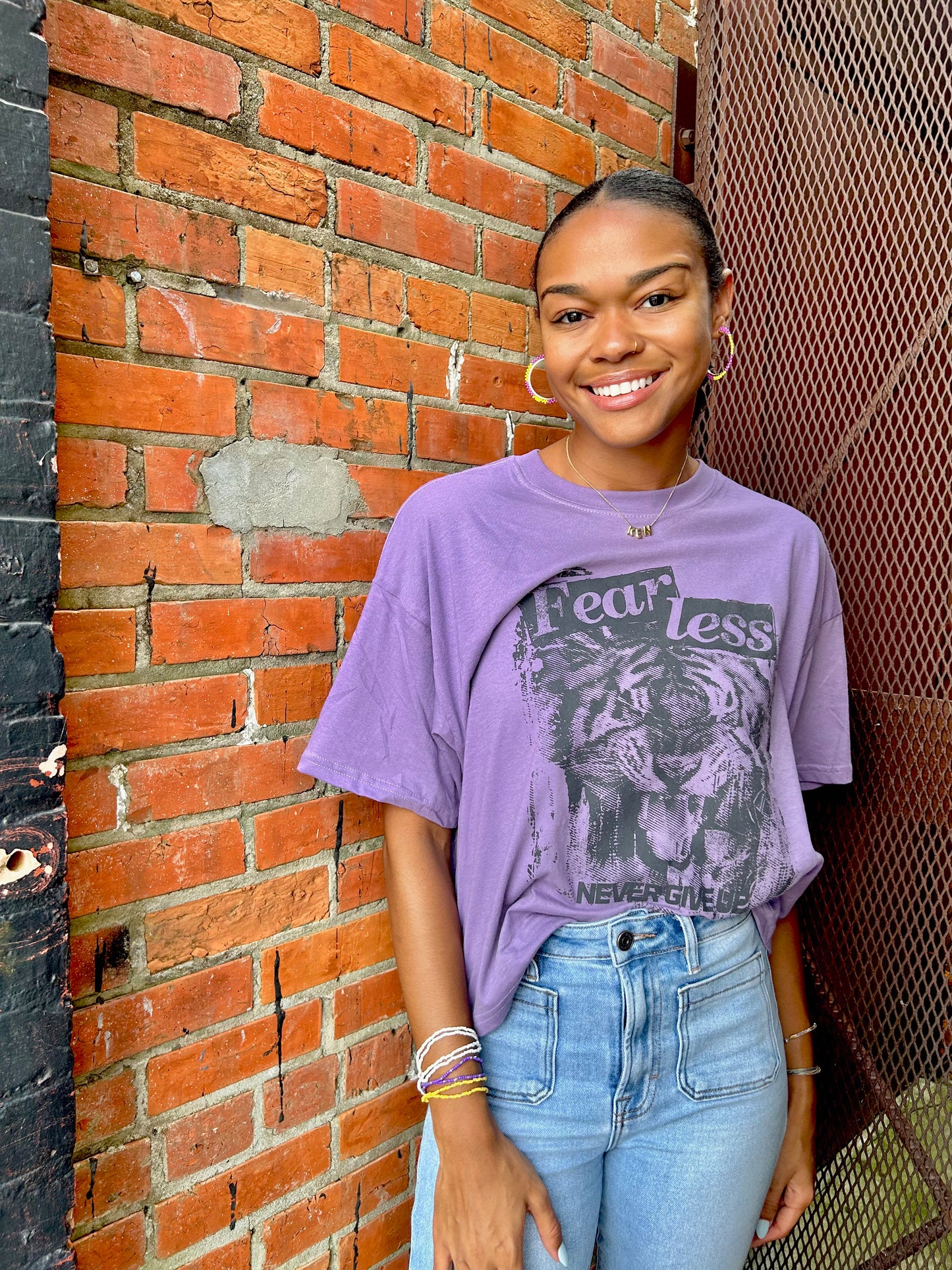 Purple Fearless Tiger Graphic Tee