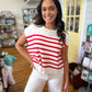 Oversized Crew Neck Stripe Sweater Vest- Red/White