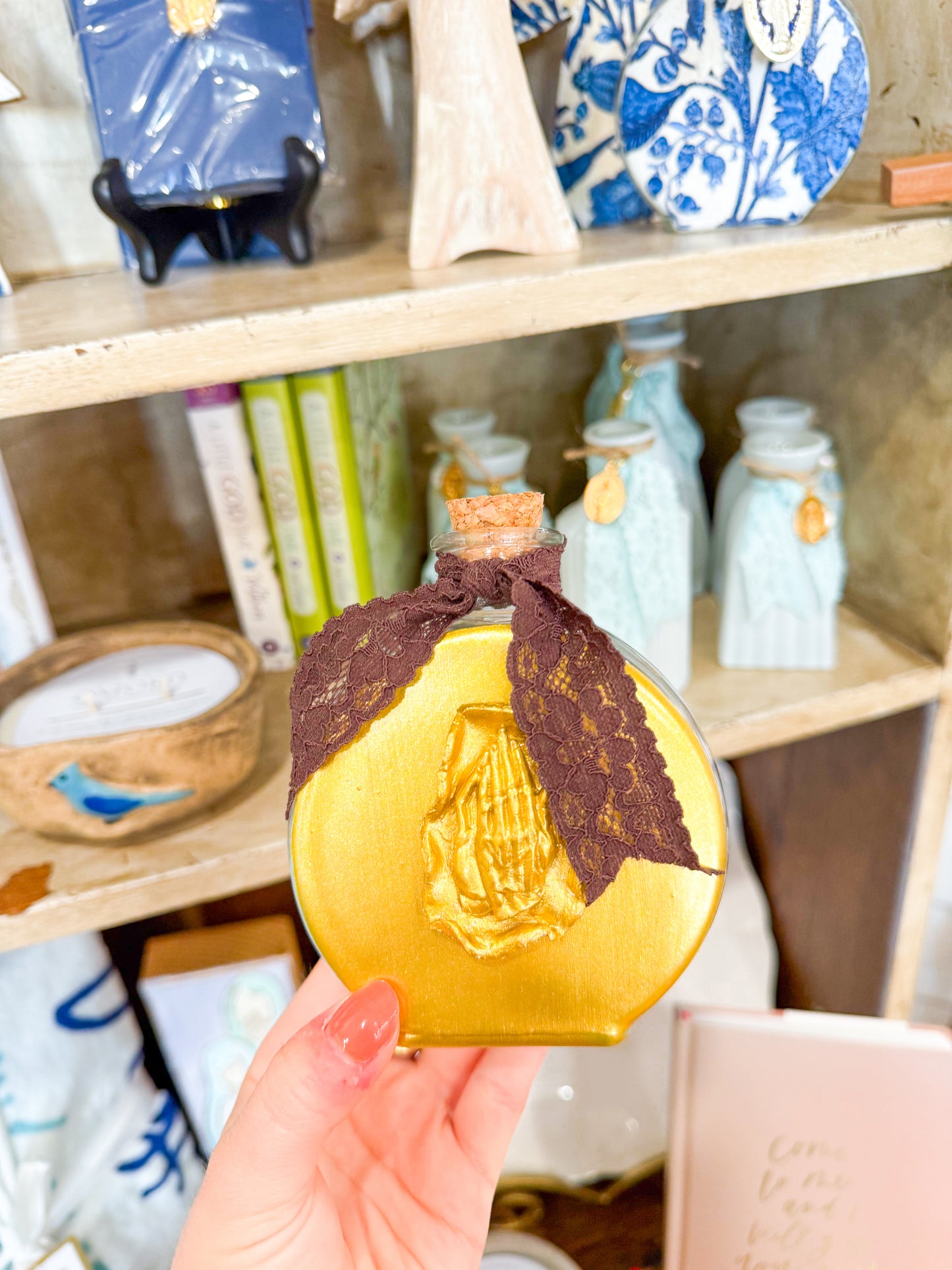 Abstract Praying Hands Holy Water Container-Chocolate Lace