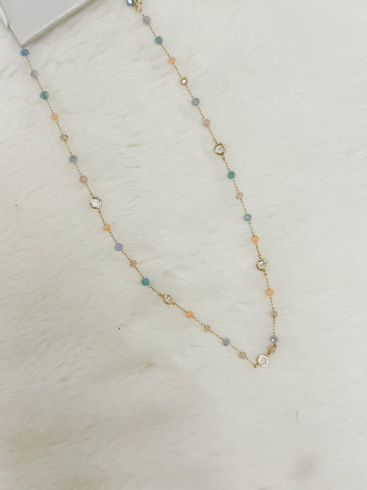 Blue Spring Fun Beaded Chain Necklace