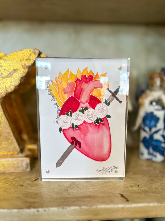 5x7 Print Emily S. Pitre Art/Immaculate Heart of Mary Frame
