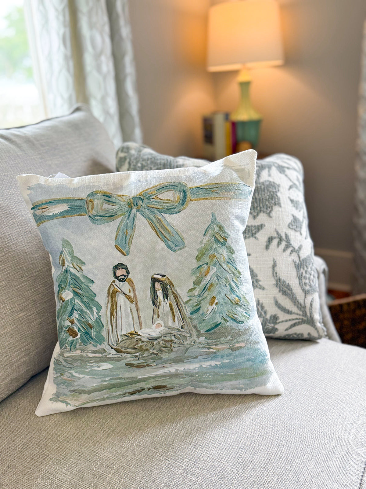 Bow Nativity Square Pillow