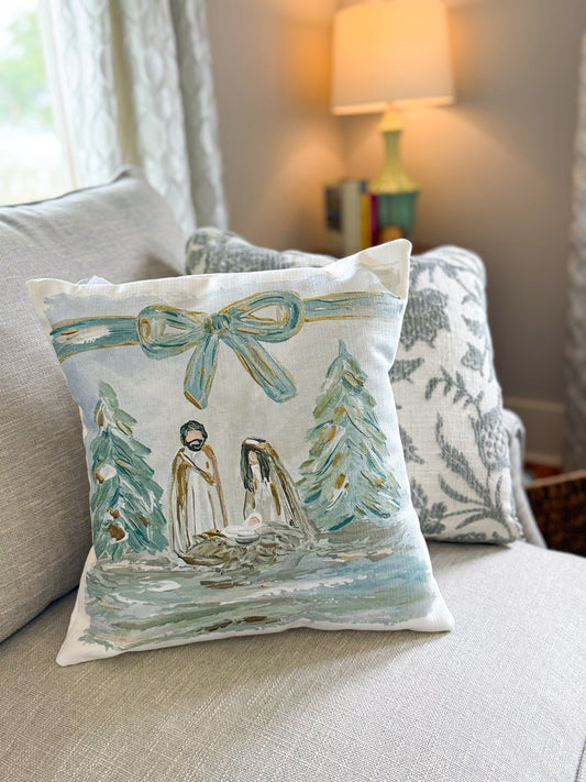 Bow Nativity Square Pillow