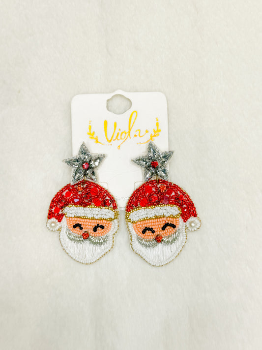 Naughty or Nice Beaded Santa Earrings