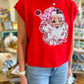 Red Short Sleeve Sweater with Vintage Santa