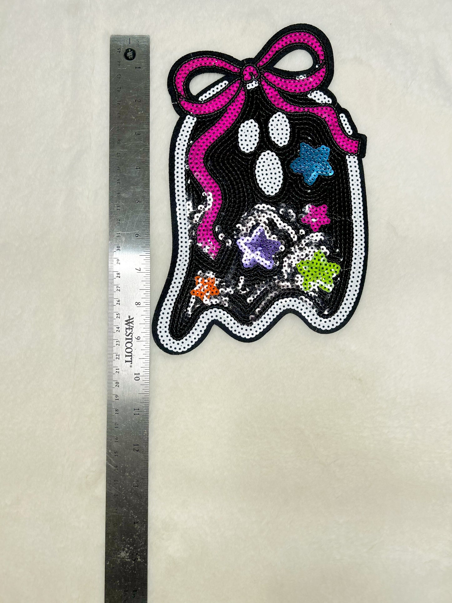 Patch- Black Sequin Ghost with Bow