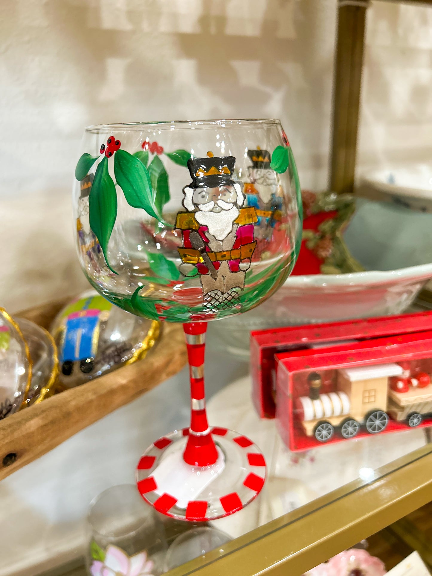 Classic Nutcracker and Mistletoe Wine Glass