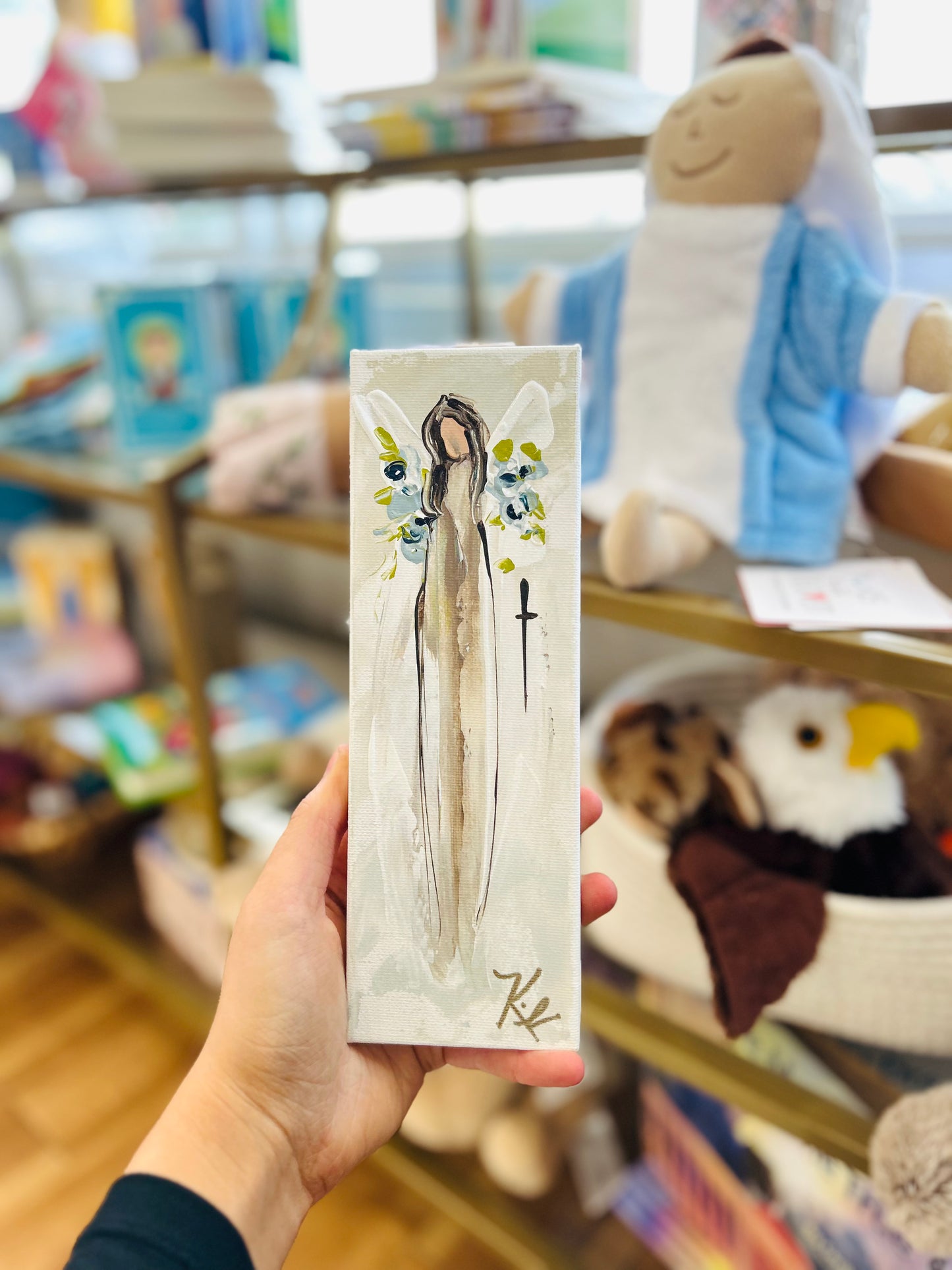 3x9 Brown Angel with Blue and Green Florals Accents