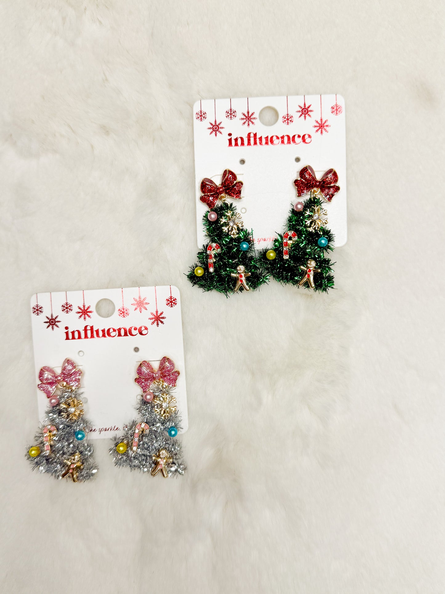Wrapped in Tinsel Sparkle Bow Christmas Tree Earrings