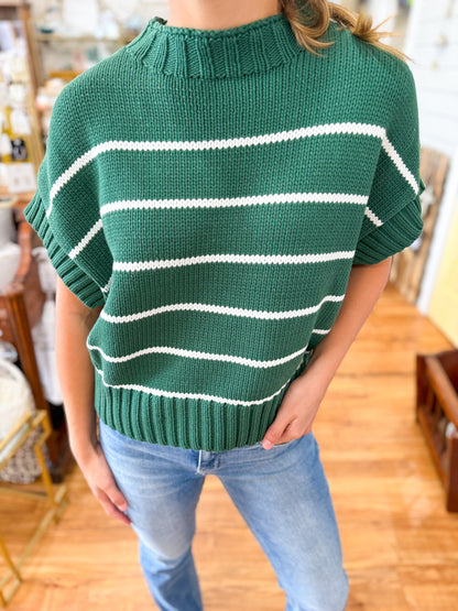 Striped Mock Neck Sweater-DK Green