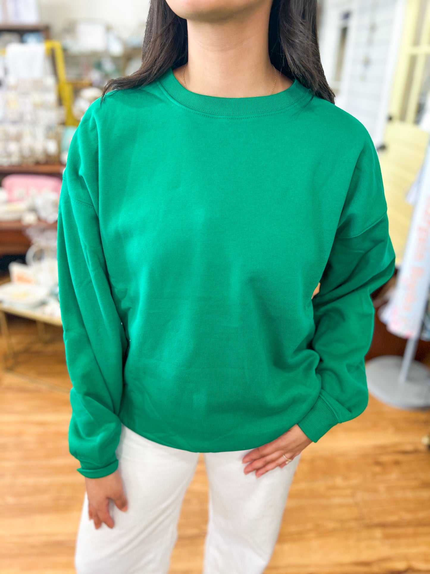 Fleece Crewneck Pullover Sweatshirt- Kelly Green